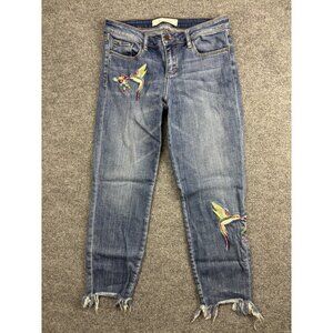 Hidden Jeans Jeans Womens 28 Embroidered Hummingbird Floral Raw Hem HYD1784 EMB